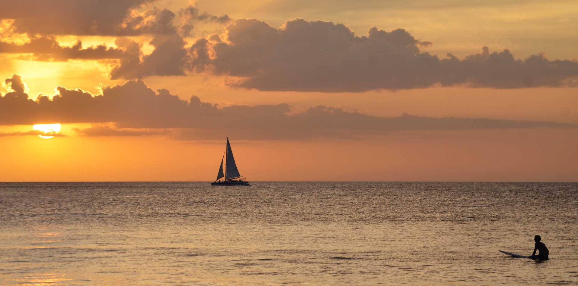 Sunset with Boat and Surfer in Costa Rica